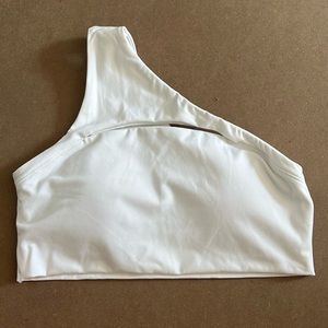 Alphalete Alphalux Asymmetrical One Shoulder Bra - White